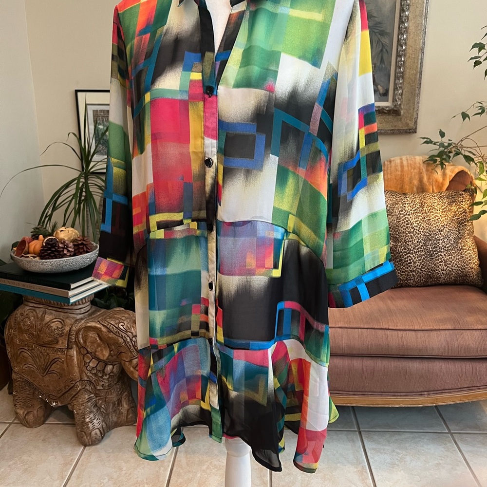 Multi Colored Color Block Tunic Top Size Large By… - image 4